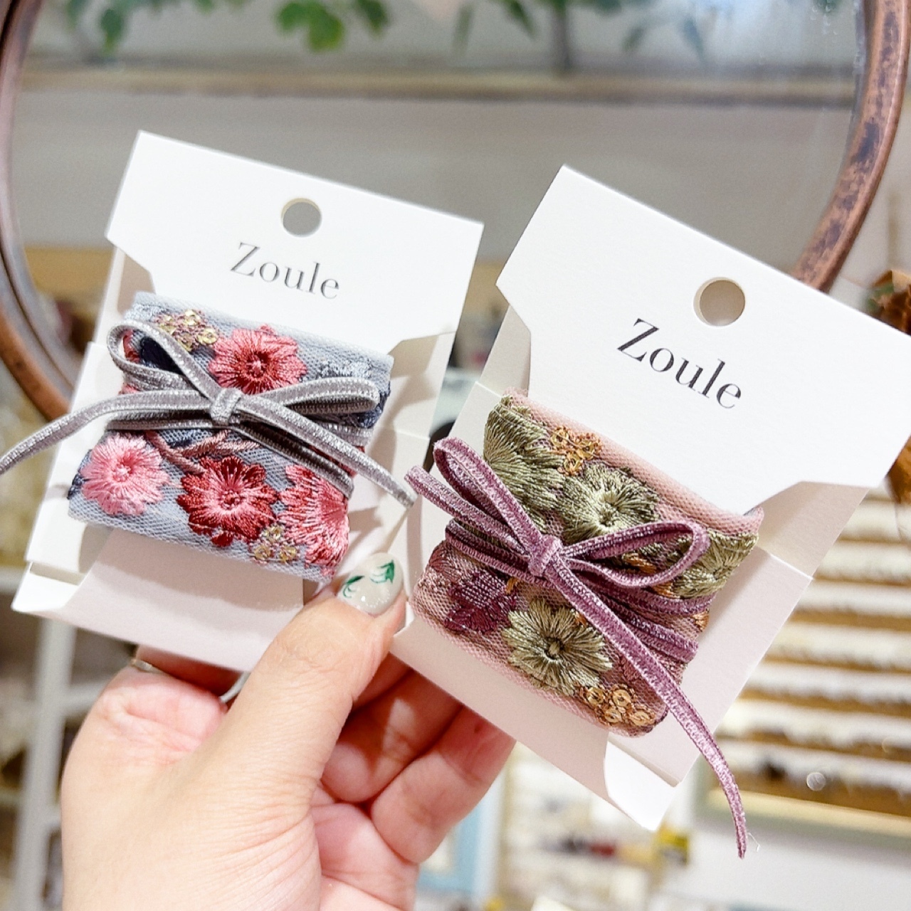 刺繡蝴蝶結髮圈插