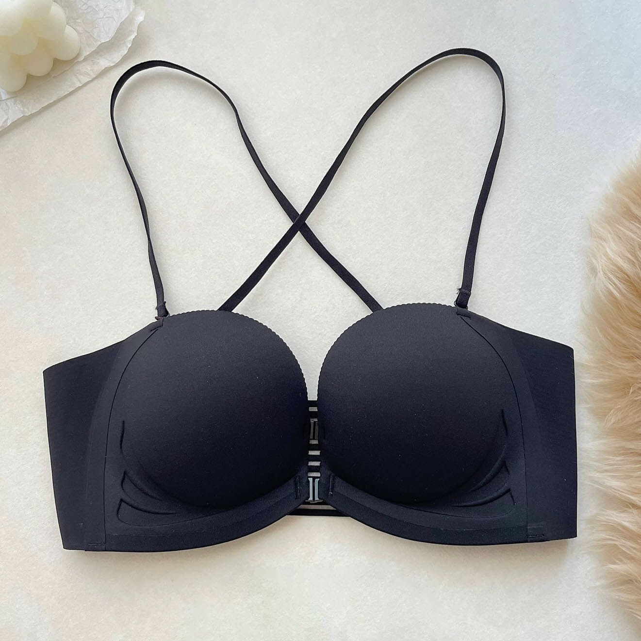 flirty-雙前扣爆乳防滑平口內衣或套裝-黑色 (4色)