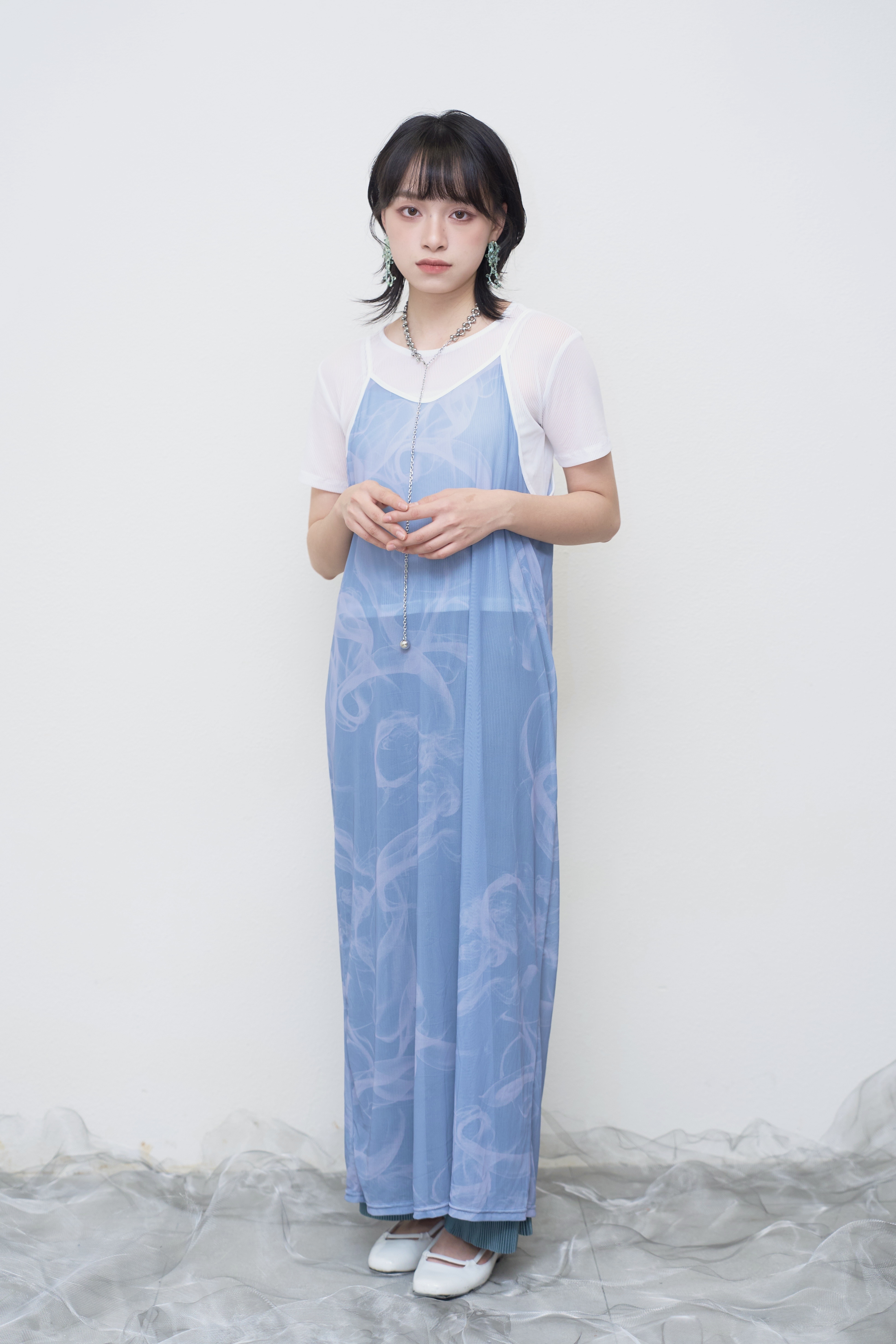 油墨圖案網吊帶罩裙 - BL51532