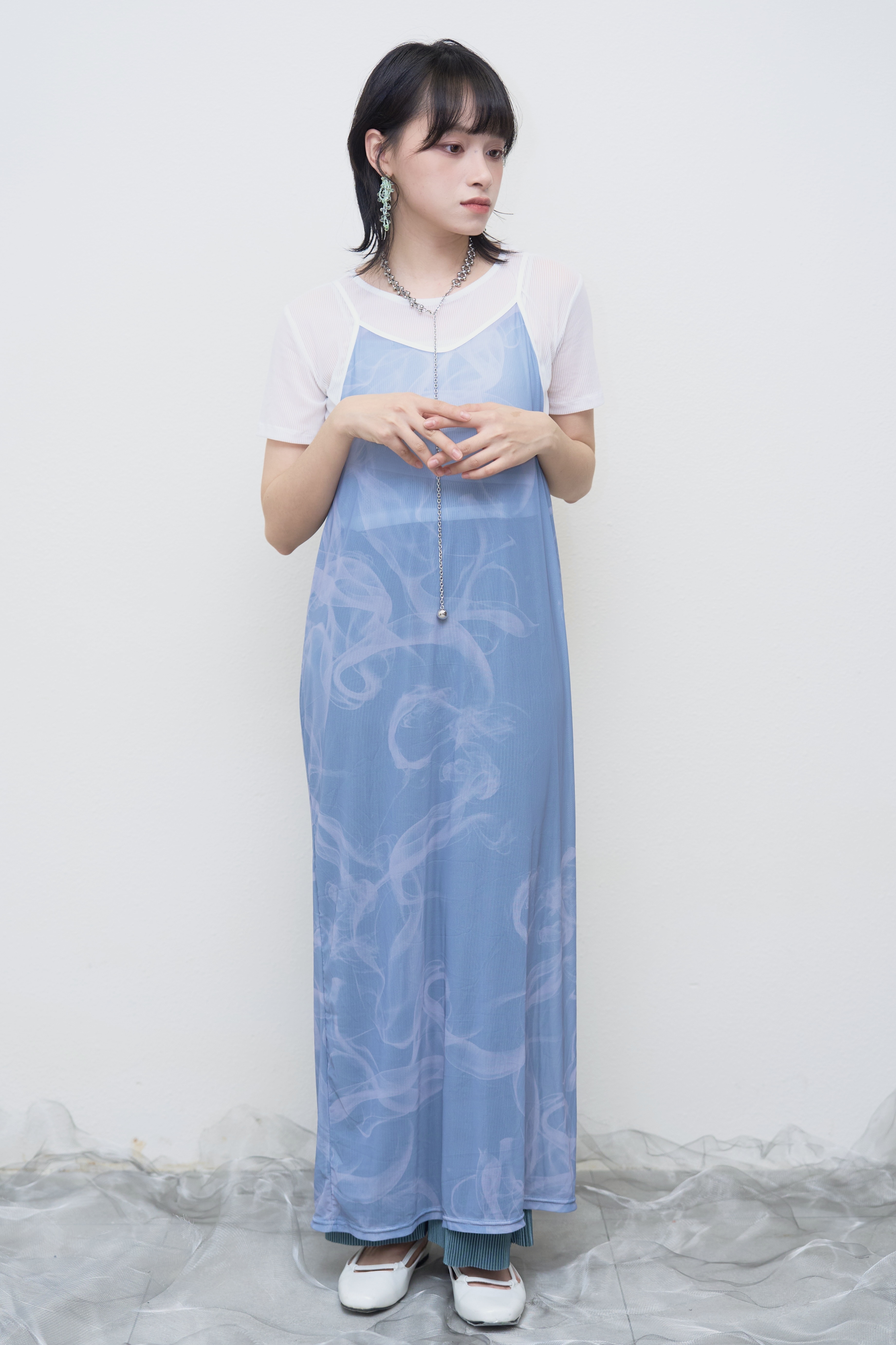 油墨圖案網吊帶罩裙 - BL51532