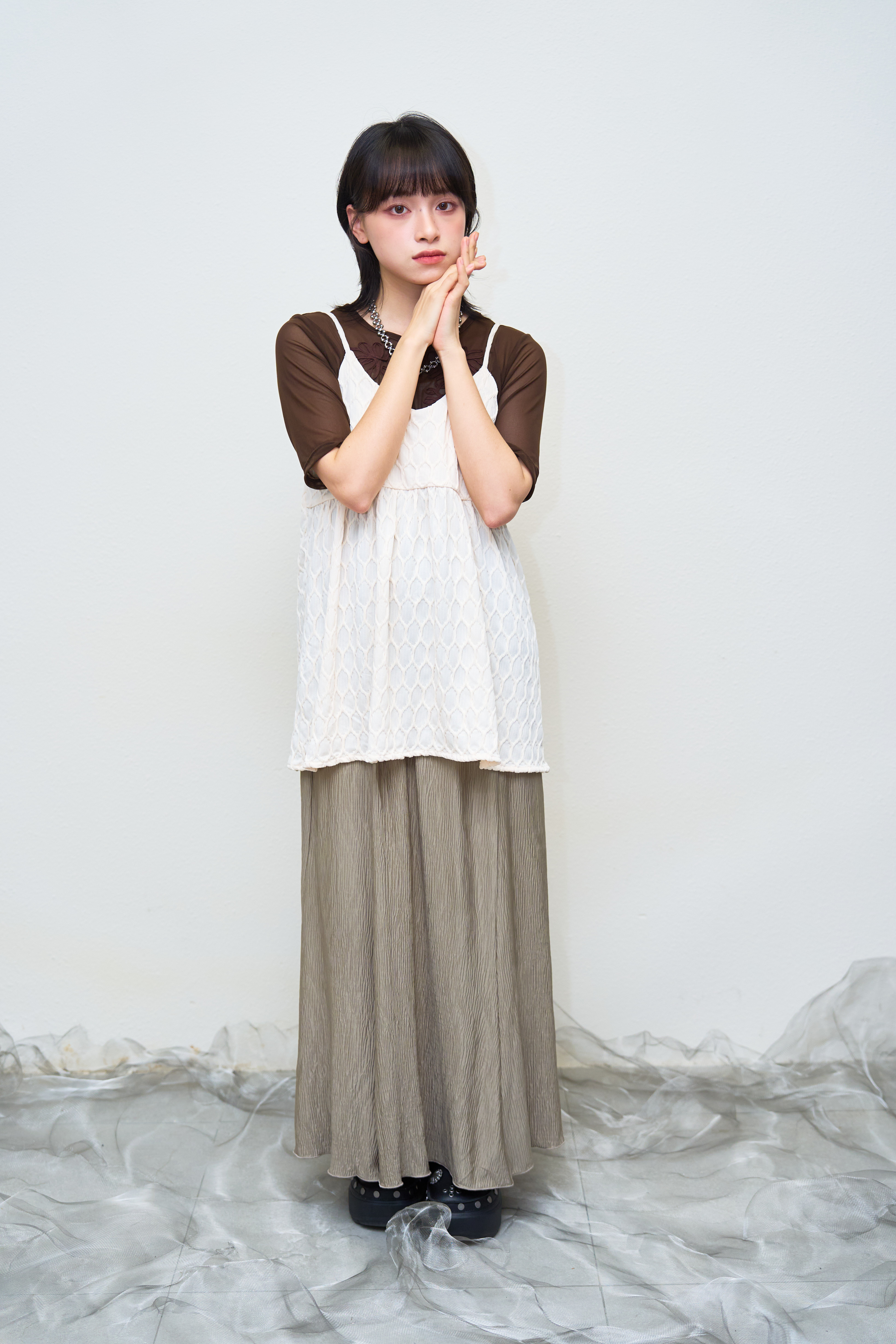 提花紋中長款吊帶背心 - TT51539