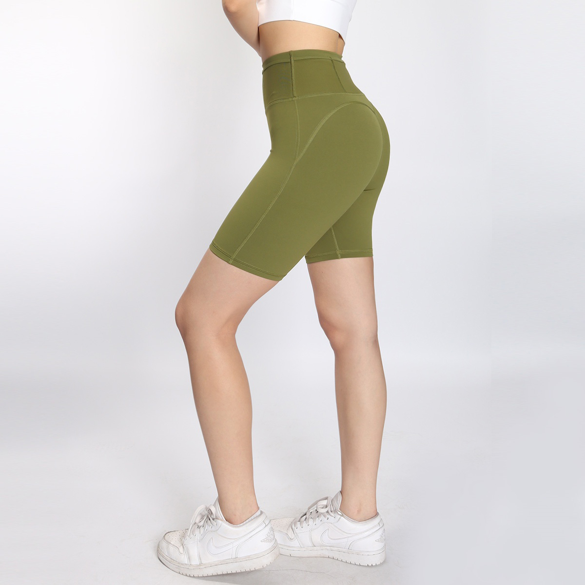 {袋鼠褲}高腰收腹翹臀腰包跑步/運動/四分褲