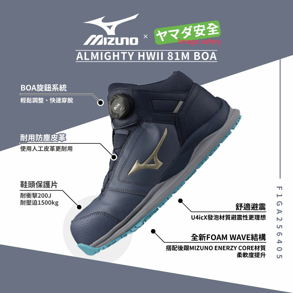 MIZUNO ALMIGHTY HWII 81M BOA 美津濃防護鞋「藍灰色」F1GA256405