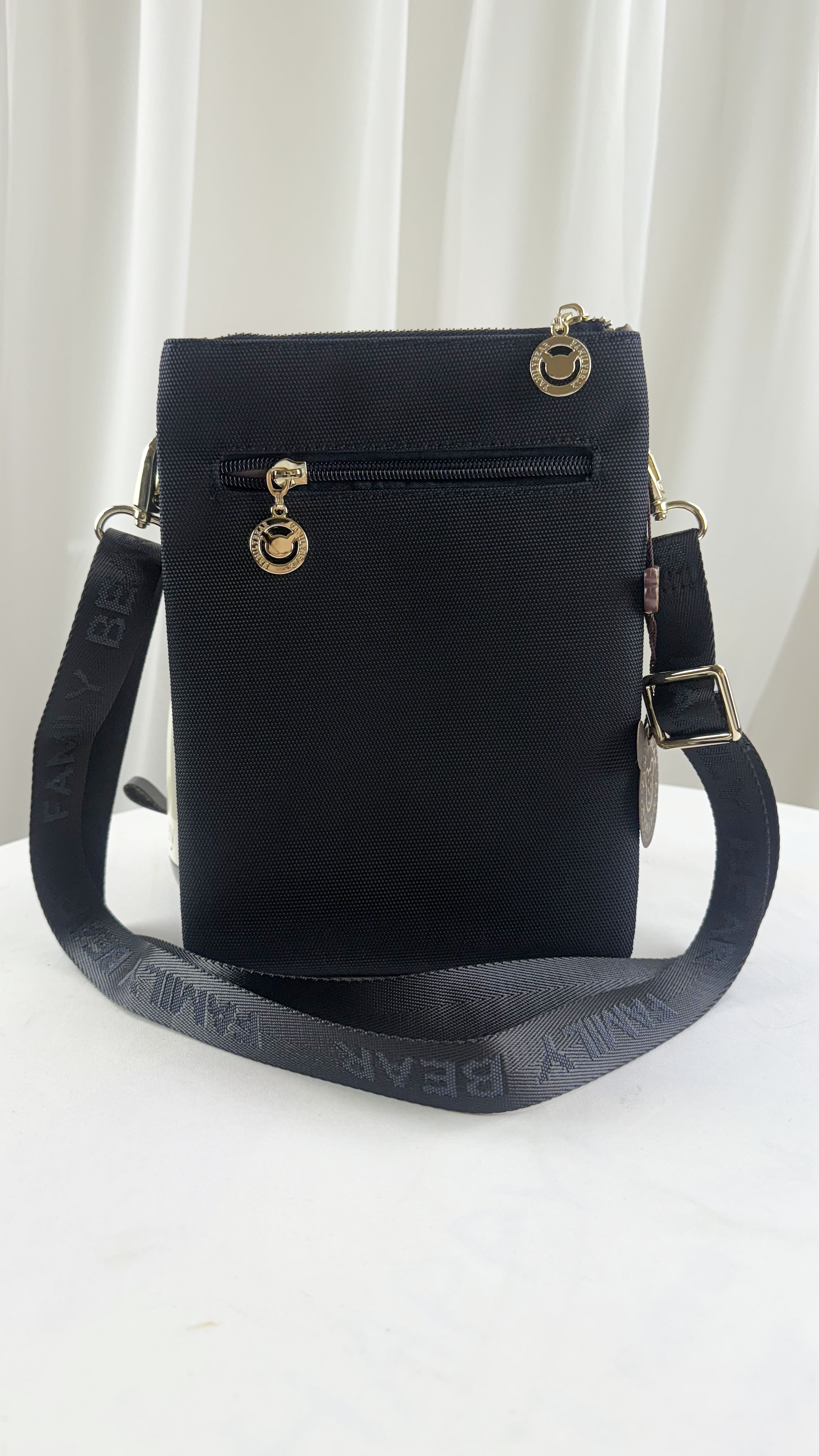 FamilyBear 橙格紋拼色防潑水雙層側背包 / 手機袋 #2505-1