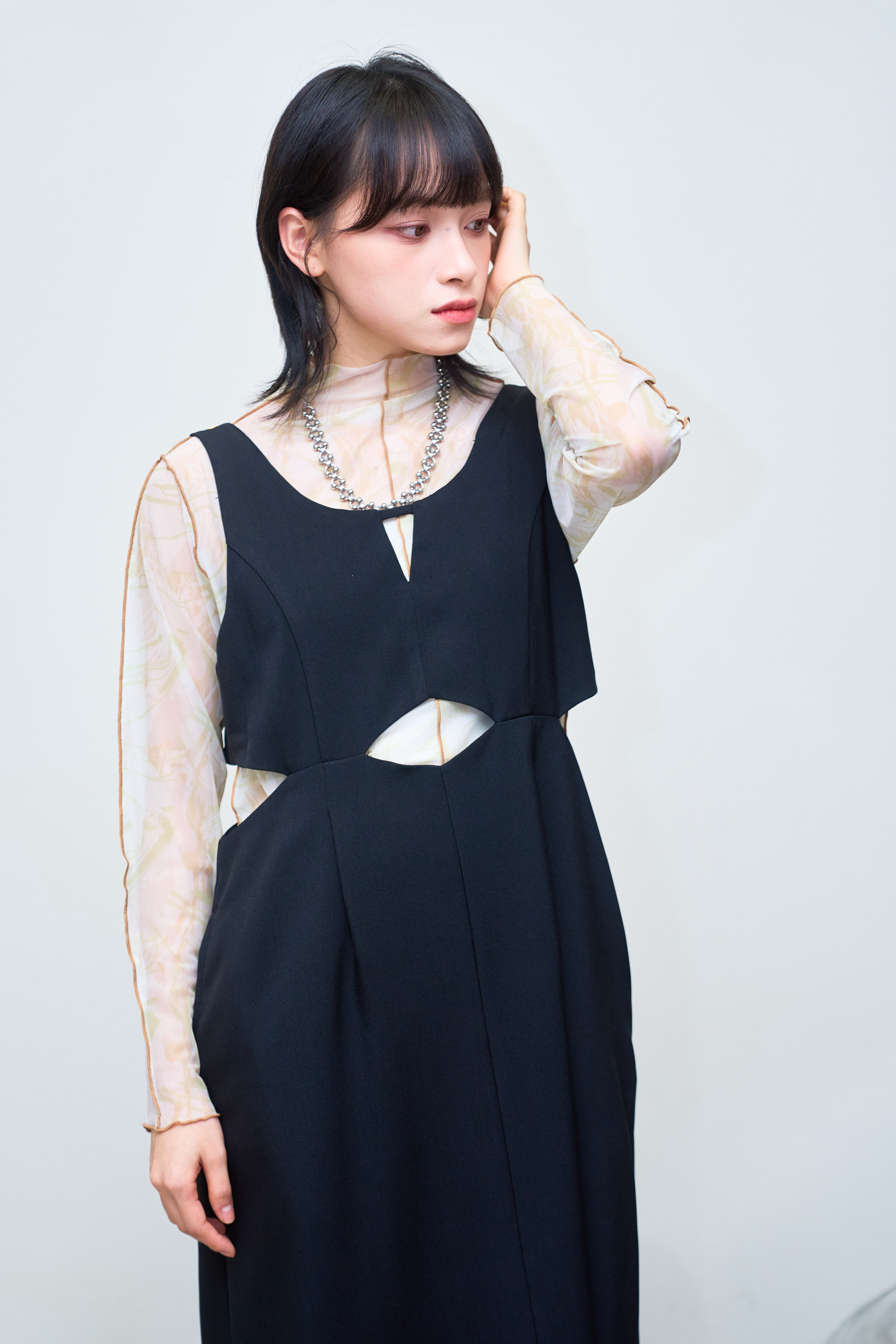 剪腰設計背心連身裙 - OP44341