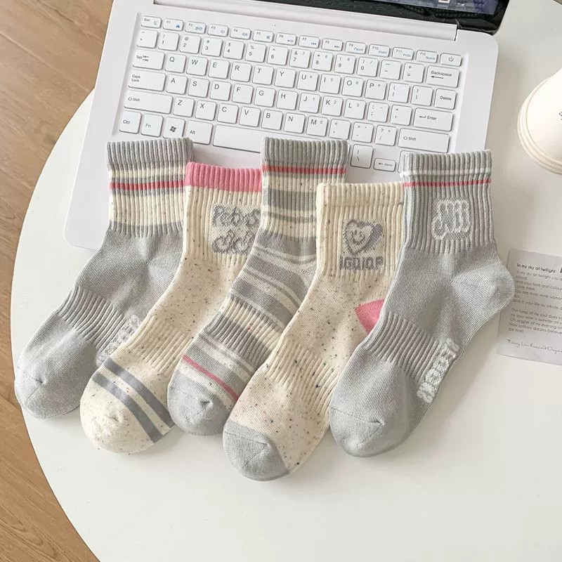 [3 PAIRS RM10] Grey Tone Sports Style Mid-Calf Socks