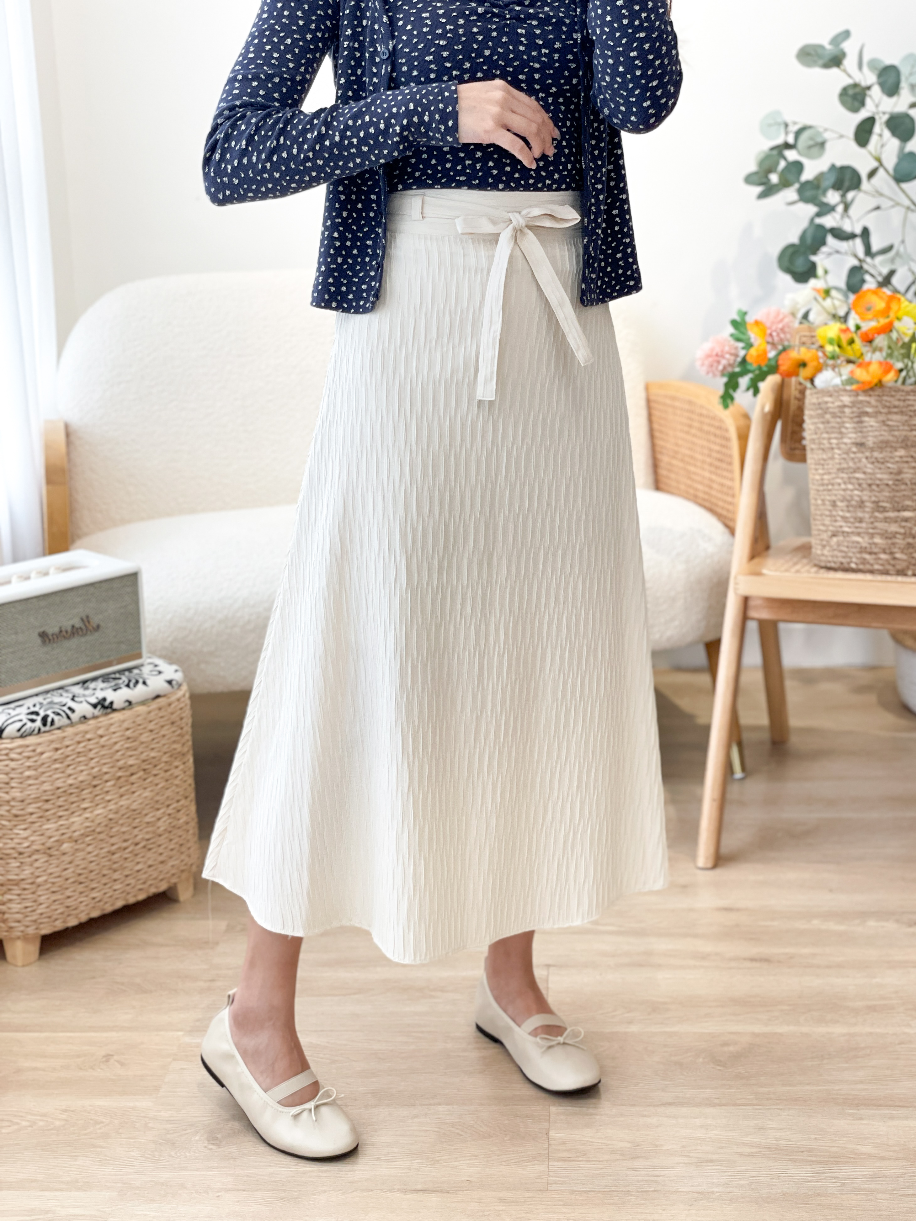 SK532 Crease A-lined Long Skirt