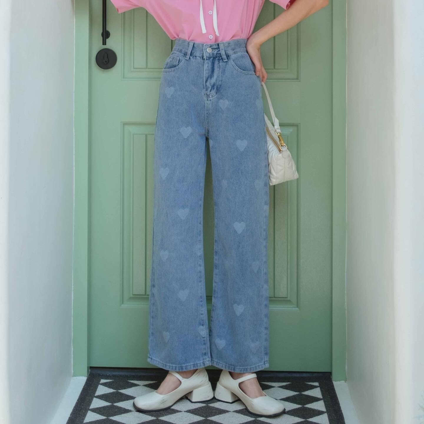 Kimmame - Heart Beam 牛仔直筒褲