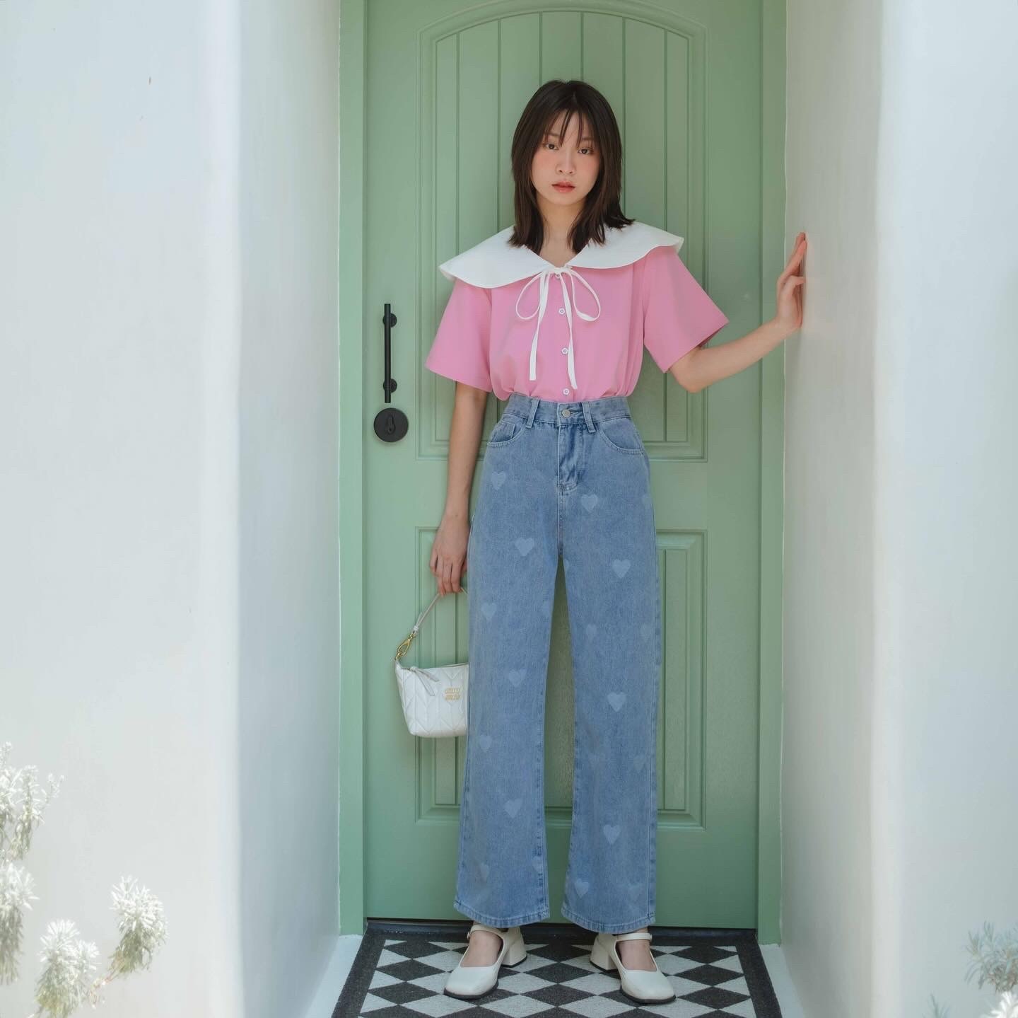 Kimmame - Heart Beam 牛仔直筒褲