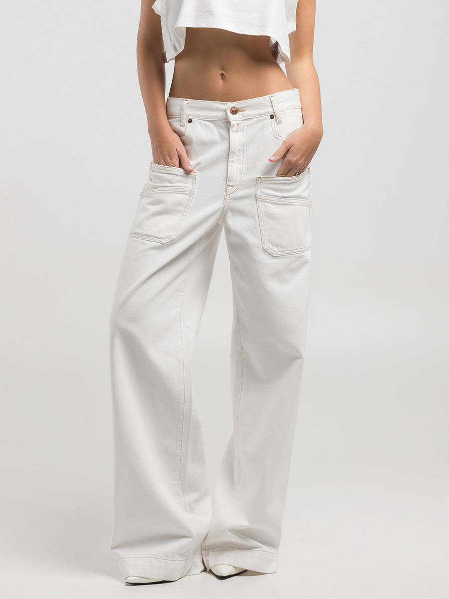 大口袋丹寧牛仔寬褲