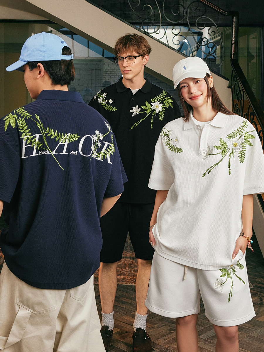harsh and cruel 2025SS 植物花卉 刺繡貼布 polo衫