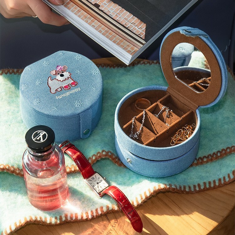 《5767》花花小狗牛仔雙層飾品收納盒