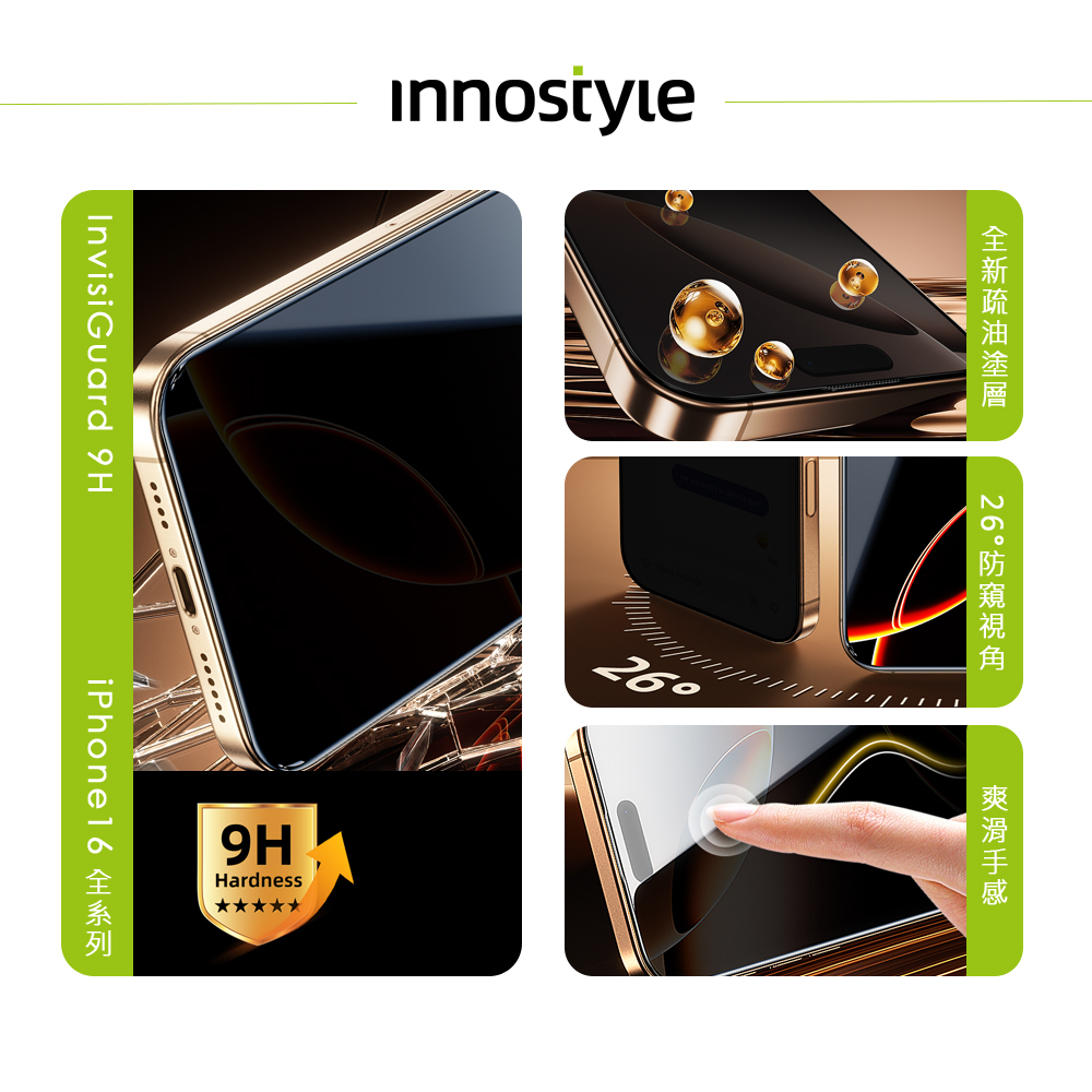 innostyle Invisi系列 9H iPhone 16 Pro Max 26° 防偷窺鋼化玻璃保護貼