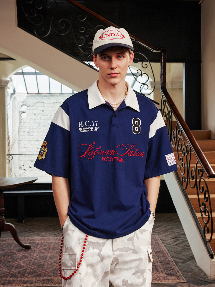 harsh and cruel 2025SS 學院風 拼接色塊 刺繡 polo衫