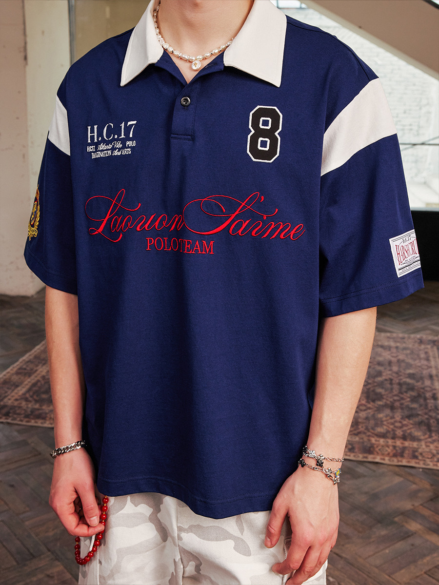 harsh and cruel 2025SS 學院風 拼接色塊 刺繡 polo衫