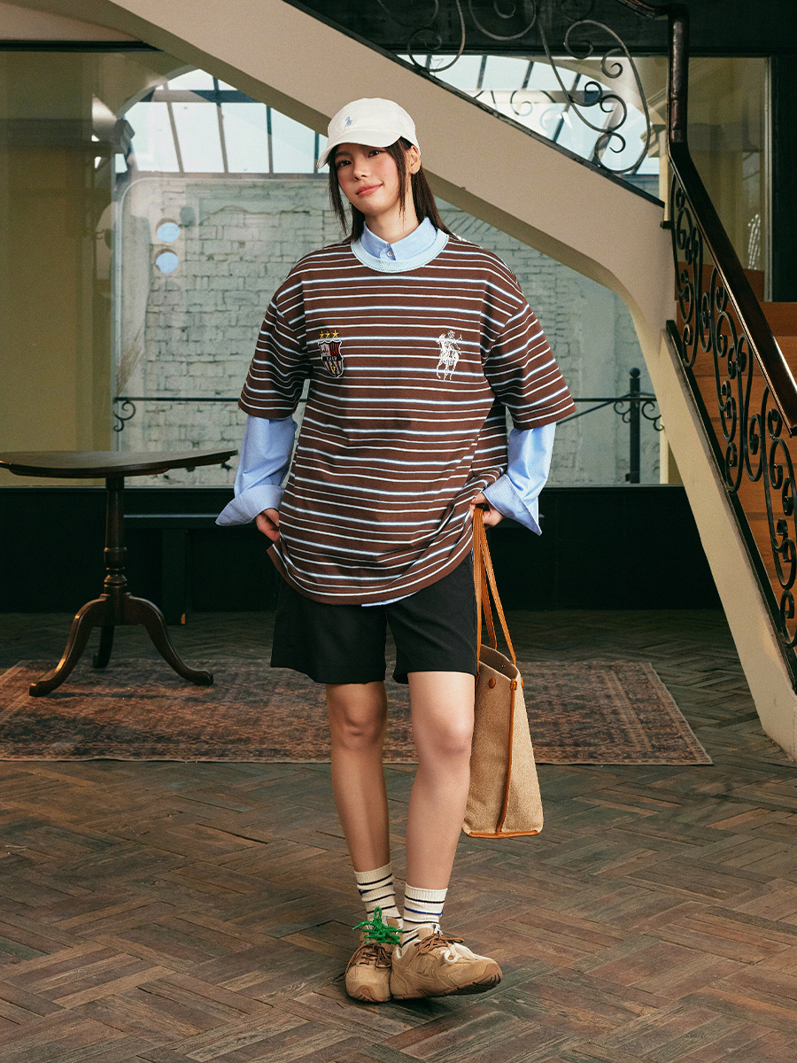 harsh and cruel 2025SS 復古運動風 撞色 條紋 寬鬆短袖