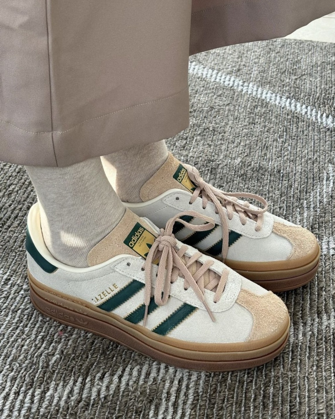<章若楠同款>Adidas Original Gazelle BOLD 榛果復古綠 大地色 奶茶色 堆疊 厚底 女鞋
