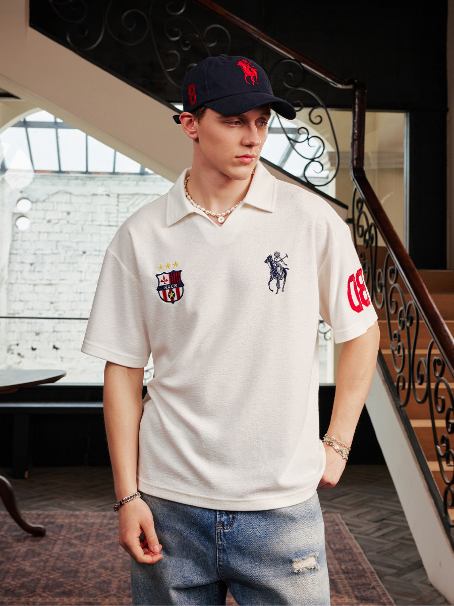 harsh and cruel 2025SS 復古 刺繡 V領 polo衫