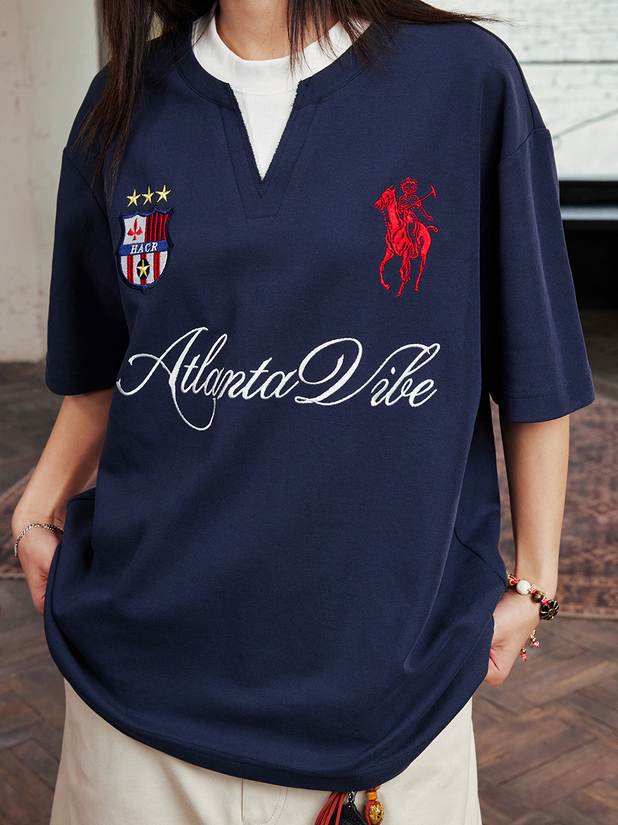 harsh and cruel 2025SS 假兩件 復古運動風 刺繡 短袖