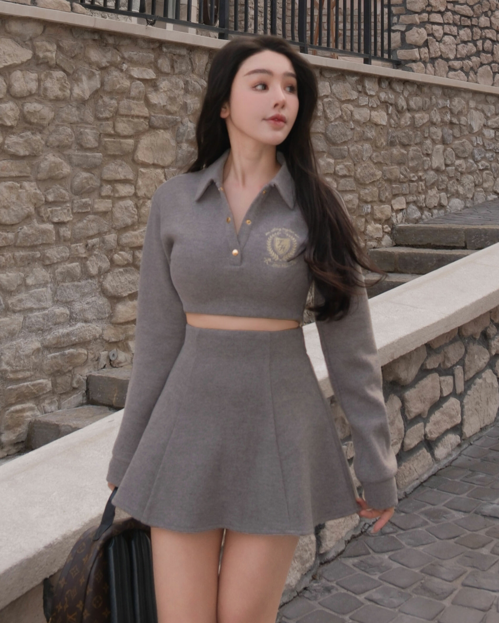 ⭒訂製-休閒金絲刺繡傘襬短套裝