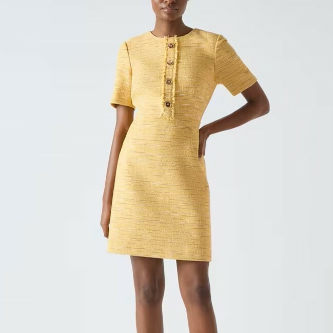 1LK0315-031 LK BENNETT Varley Yellow Tweed Mini Dress SS25 #0217 51164 0075 752 (C-EU-E)