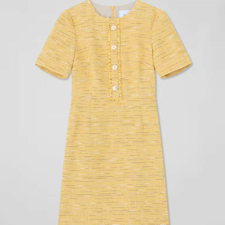 1LK0315-031 LK BENNETT Varley Yellow Tweed Mini Dress SS25 #0217 51164 0075 752 (C-EU-E)