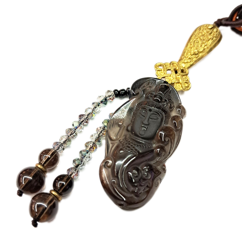  自在觀音{茶晶}+金如意掛飾【十方】133711