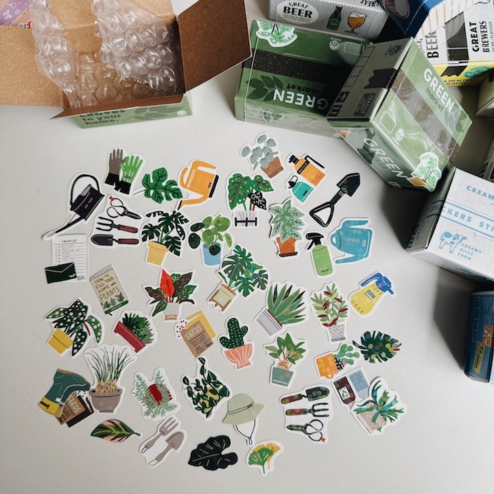 綠色植物 40枚 紙箱造型貼紙組｜日本Greeting Life
