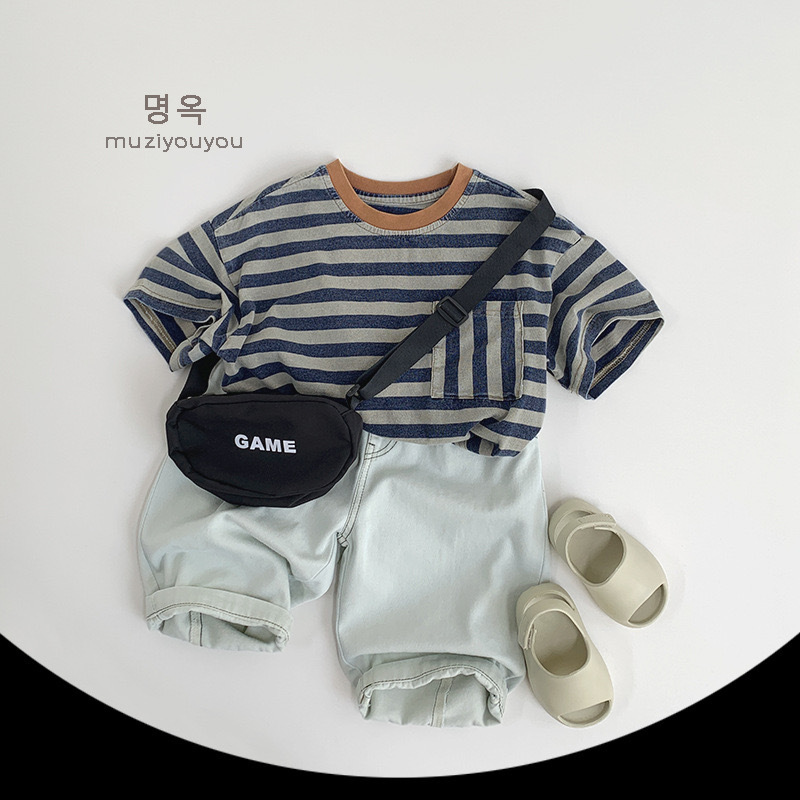 復古刷舊口袋條紋上衣