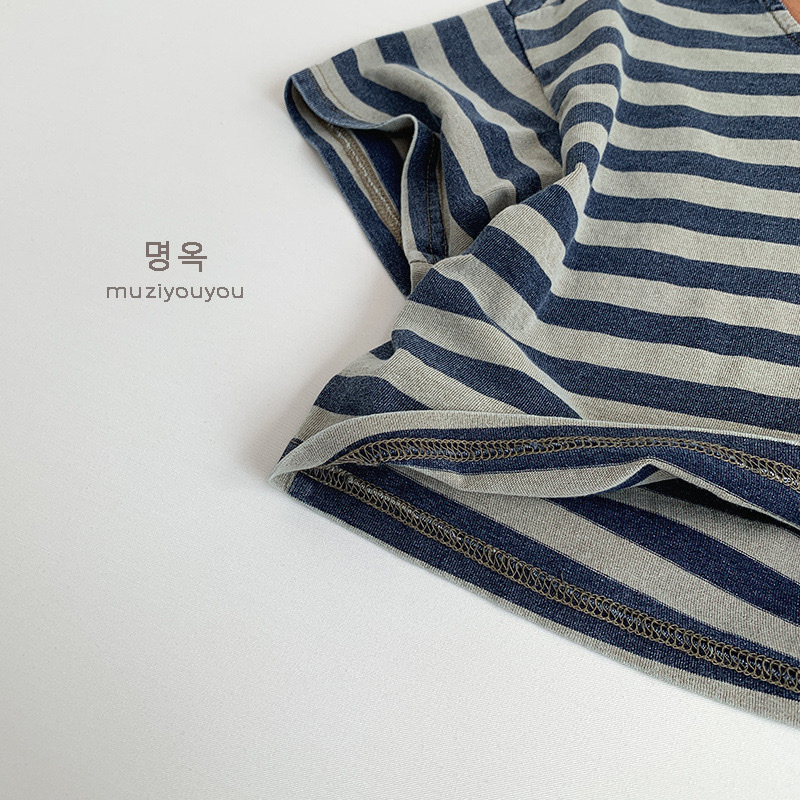 復古刷舊口袋條紋上衣