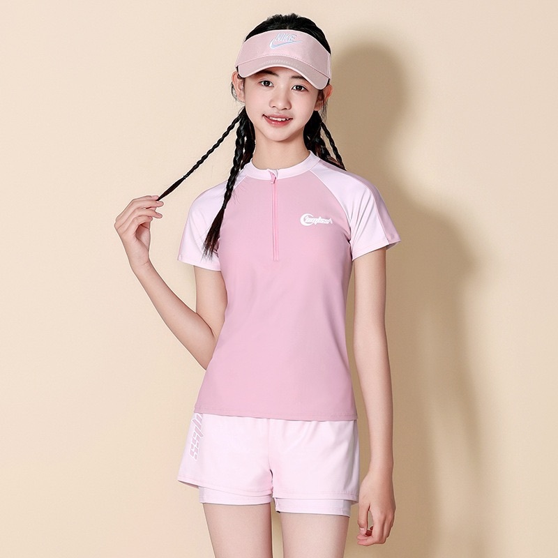 大童兩色簡約拉鏈泳衣(130-170cm)