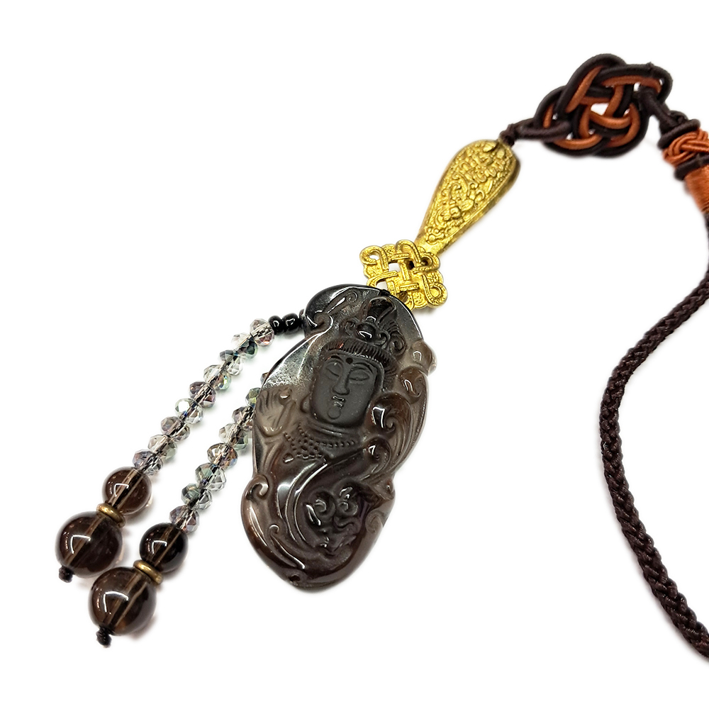  自在觀音{茶晶}+金如意掛飾【十方】133711