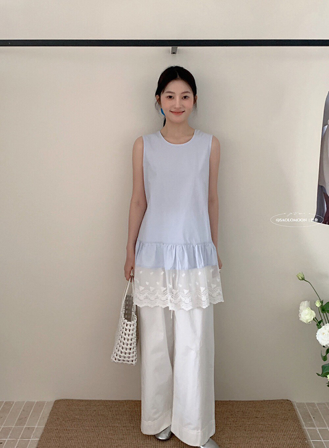 透心涼下擺蕾絲背心裙-預購