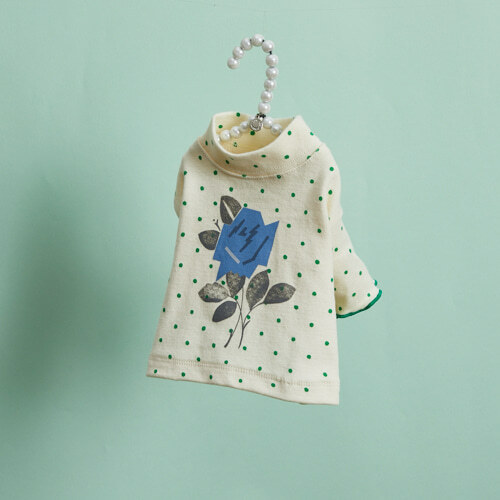 Louisdog 復古波點與藍玫瑰印花T-Shirt