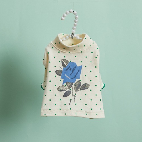 Louisdog 復古波點與藍玫瑰印花T-Shirt