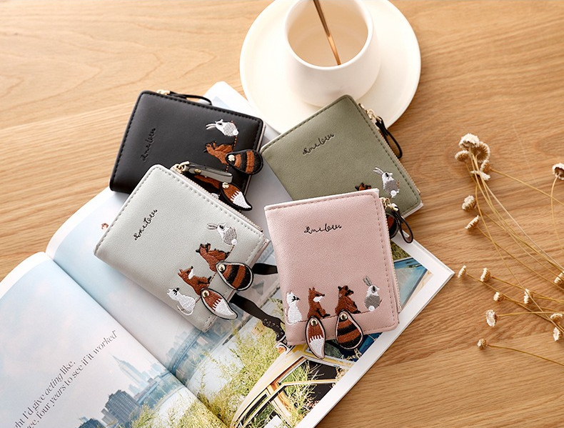 Embroidered Raccoon Fox Multi-Slot Cute Wallet