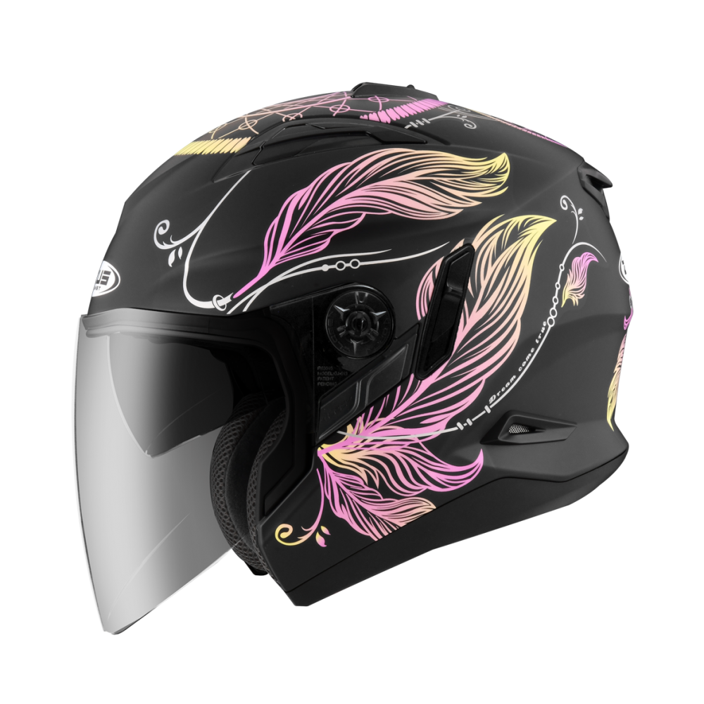 ZEUS ZS-613B AJ32 消光黑/黃紫 彩繪 四分之三 半罩式  內墨片