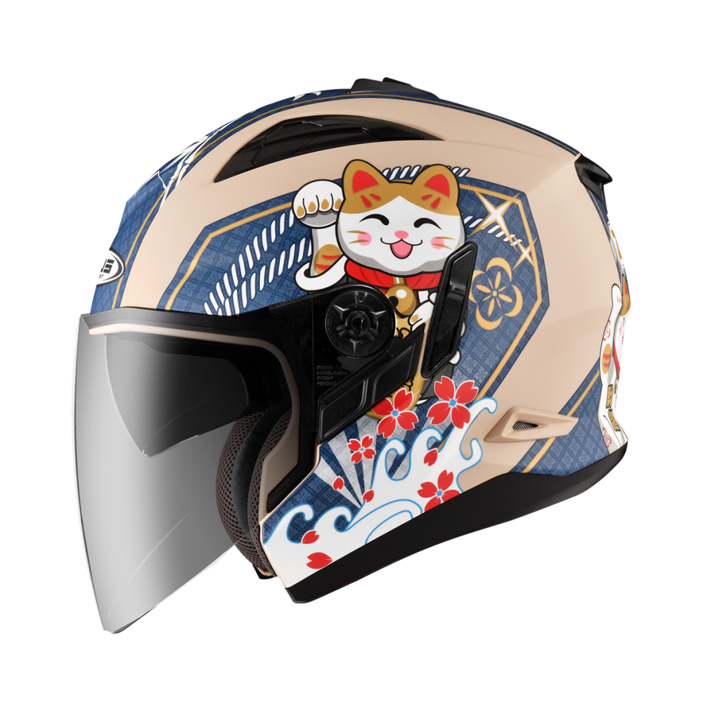 ZEUS ZS-613B AJ42 消光奶茶/深藍 彩繪 四分之三 半罩式  內墨片