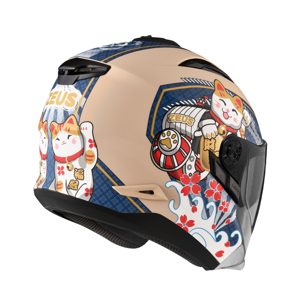 ZEUS ZS-613B AJ42 消光奶茶/深藍 彩繪 四分之三 半罩式  內墨片