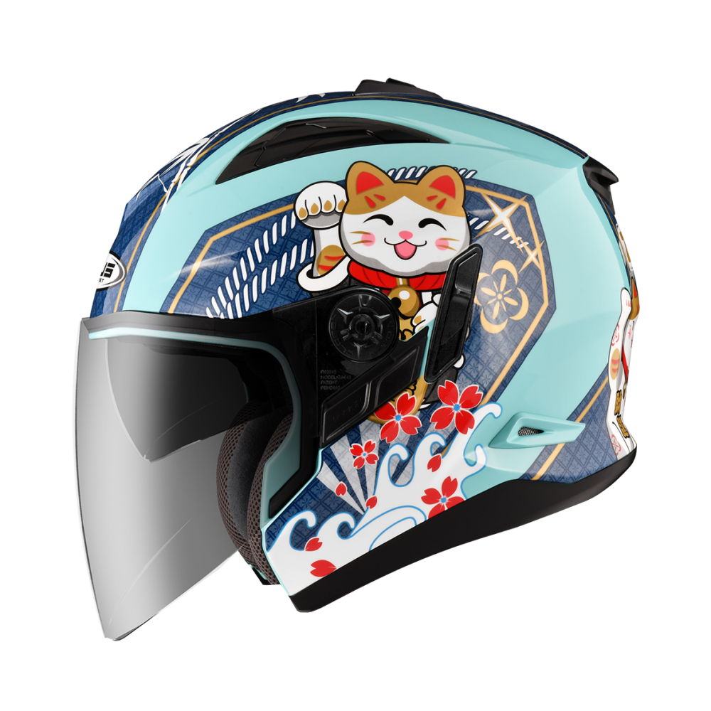 ZEUS ZS-613B AJ42 翠藍綠/深藍 彩繪 四分之三 半罩式  內墨片