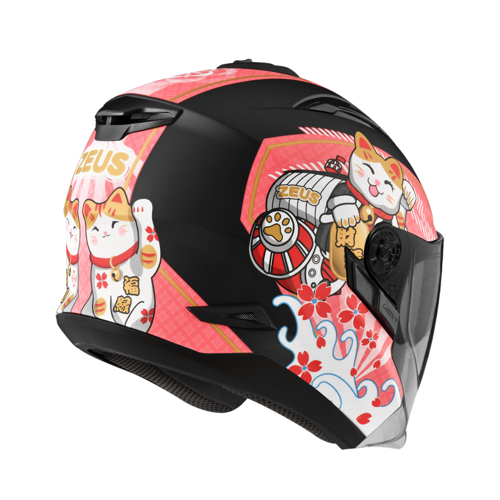 ZEUS ZS-613B AJ42 消光黑/桃紅 彩繪 四分之三 半罩式  內墨片