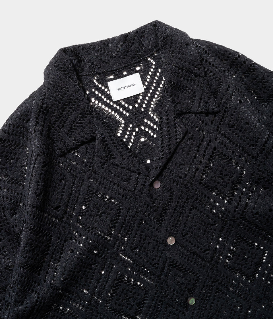 superNova. / Aloha shirt - Diamond raschel lace/S/コットン/BLK superNova. - Aloha shirt - Diamond raschel lace / 2COLO