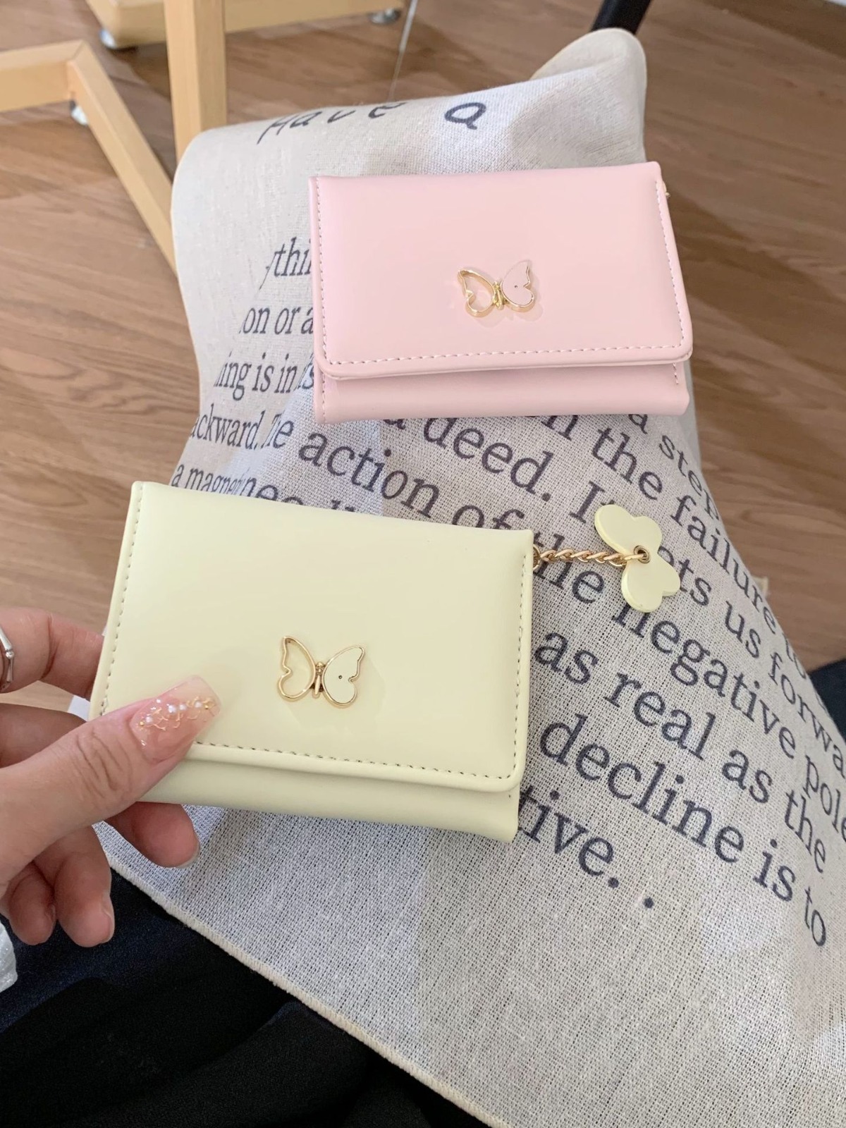 Korean Style INS Short Wallet with Butterfly Pendant
