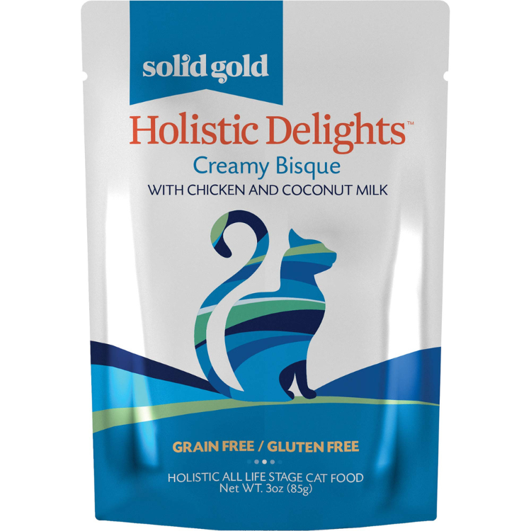Solid Gold Holistic Delights Creamy Bisque with Coconut Milk Grain-Free Cat Food Pouches 3-oz