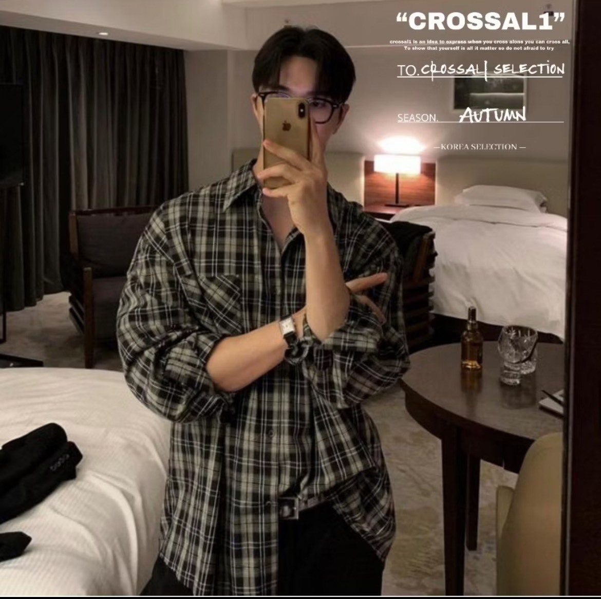 復古格子休閒長袖襯衫