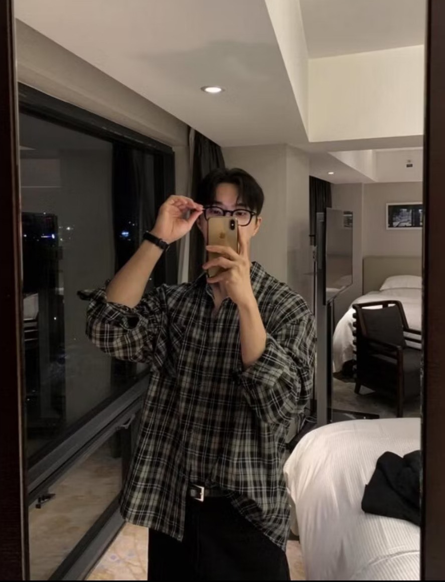 復古格子休閒長袖襯衫