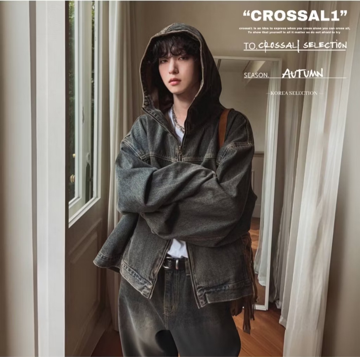 復古做舊連帽牛仔外套