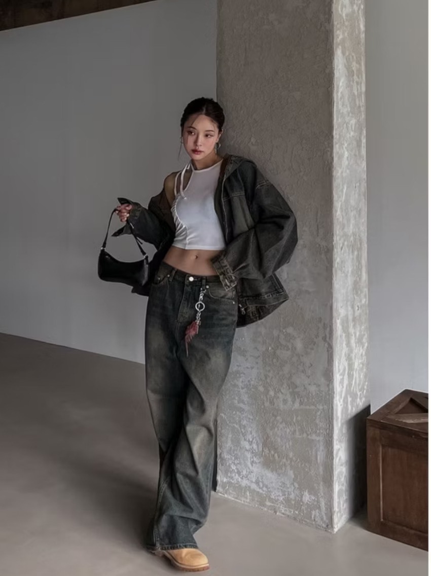 復古做舊連帽牛仔外套