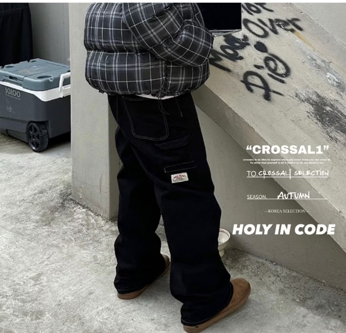 後標反車線牛仔長褲