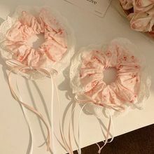 [3 FOR RM10] Pink Floral Lace Trim Ribbon Scrunchies